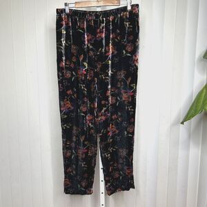 Johnny Was Jade Pants Velvet Floral Print Pull On Elastic Waist Pockets Size M